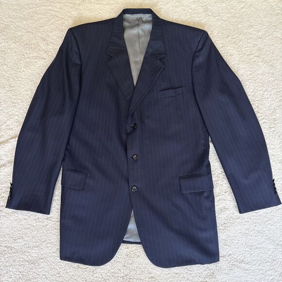 Holland and Sherry Navy Pin Stripe Blazer Jacket Mens 48L - Picture 1 of 14